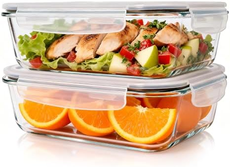 2 Pack 78oz/9.8 CUPS Large Glass Storage Containers with Lids
