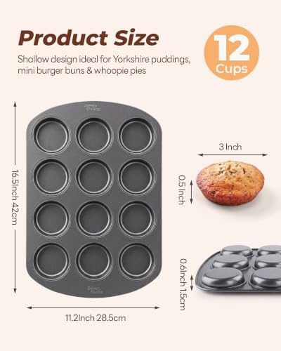 Bake Choice Muffin Top Pan, 12 Cavity Baking Pan for Muffin Tops, Non-Stick