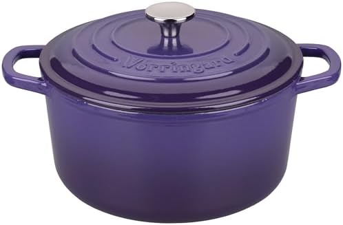 VORRINGARD Enameled Cast Iron Dutch Oven Pot with Lid, for Sourdough Bread Baking, Round Dutch Ovens, 6 Quart, Purple