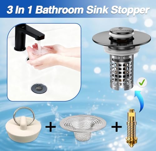 Bathroom Sink Drain Strainer, Pop-up Sink Drain Strainer with Removable Stainless Steel Strainer Basket Hair Catcher, Bathroom Sink Strainer for Bathroom Sink Stopper Replacement