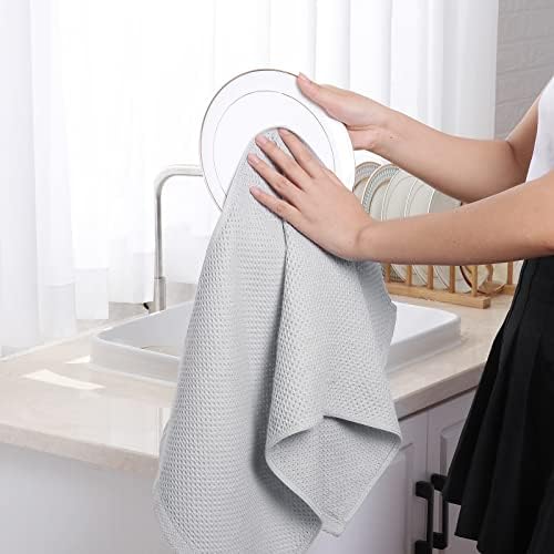 Homaxy 100% Cotton Waffle Weave Kitchen Dish Towels 4-Pack, Light Gray