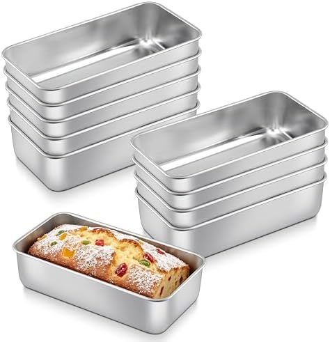 Homikit 10 Pack Stainless Steel Loaf Pan Set for Bread Baking 9x5 Inches