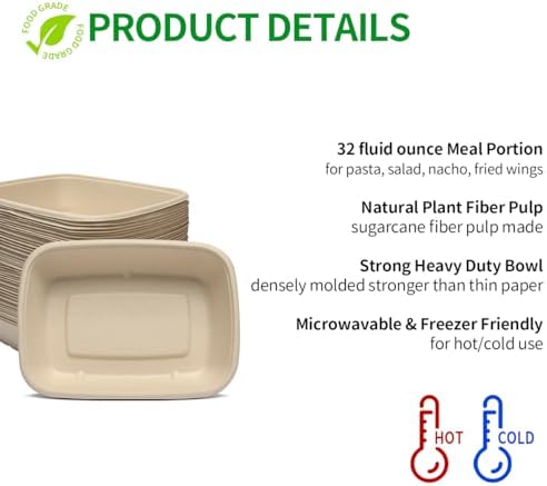 bloomoon 32 oz Large Rectangle Paper Bowls 100 Pack for Burrito Taco Salads
