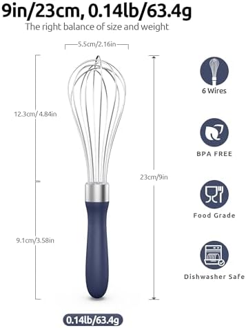 U-Taste Wire Whisk for Cooking, 18/10 Stainless Steel Wisk, S/Midnight Blue