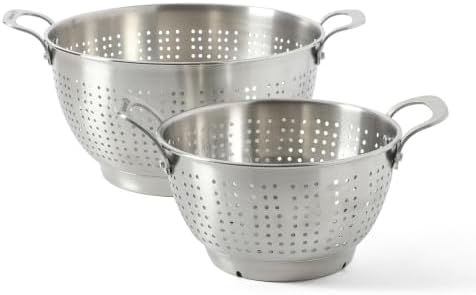Calphalon Astro Colander Set, 2-Piece Stainless Steel Colander and Strainer, 5 QT & 1.5 QT Pasta Strainer with Handles, Matte Finish Kitchen Colander, Silver