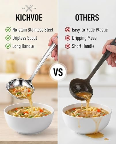 Kichvoe 316 Stainless Steel Soup Ladle Square Head Kitchen Serving Spoon
