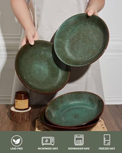 Pokini Stoneware Dinnerware Sets for 4, 12pcs Plates and Bowls Sets Dishes