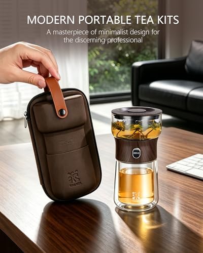 ZENS Small Glass Tea Infuser Pot, One Touch Tea Maker for Loose Tea, Walnut