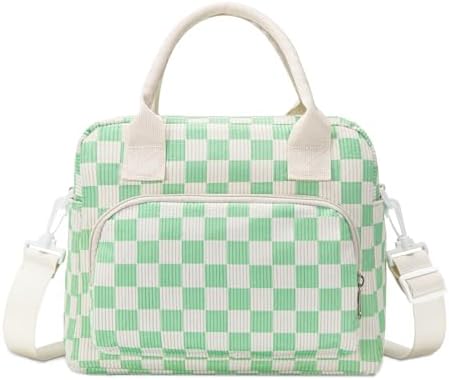 Lunch Bag Women Lunch Box for Women Adult Cute Insulated Lunch Bag Lager Cooler Lunch Tote Bags for Work Picnic (Beige-Light Green Plaid)