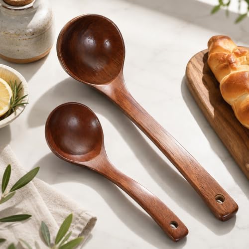 2 Pcs Wooden Ladle Set, Wood Ladle Keelwood, 2 Sizes