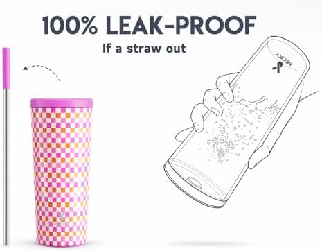 Meoky 24 oz Insulated Tumbler with Lid and Straw, Stainless Steel Vacuum Insulated Tumbler, Keeps Cold for 24 Hours, 100% Leak Proof, Fits in Car Cup Holder (Candy)