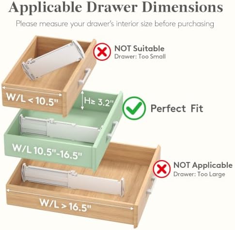 Lifewit 3.2" High Drawer Dividers for Clothes, Adjustable Drawer Organizers