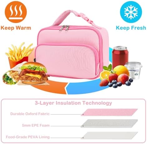 FlowFly Kids Lunch box Insulated Soft Bag Mini Cooer Back to School Thermal Meal Tote Kit for Girls, Boys,Pink
