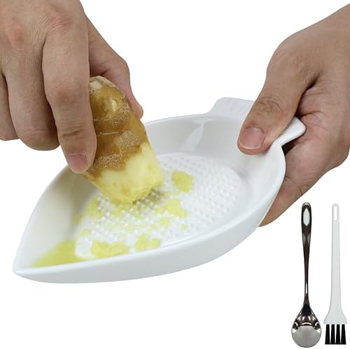 EIKS Ceramic Grater Plate Grinding Dish with Spoon and Brushes