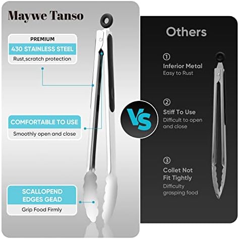 12-Inch Kitchen Tongs for Cooking,Heat-Resistant Stainless Steel Tong,Black