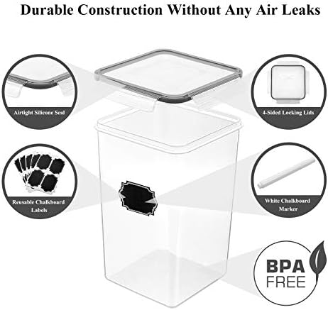 Wildone Flour Sugar Storage Containers 6.5L, 4 PCS, Black