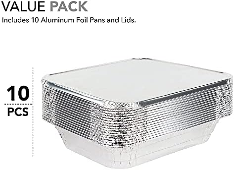 Stock Your Home 9x13 Aluminum Trays with Lids (10 Pack) – Disposable Half Size Deep Pans for Cooking, Storage, BBQ, Grilling, Catering