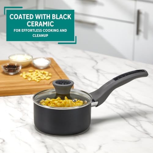 MIRRO 1 Qt Get a Grip 2.0 Aluminum Black Ceramic Saucepan with Glass Lid