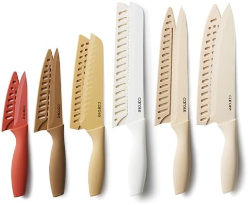 CAROTE Kitchen Knife Set, 6 Color-Coded Knives and 6 Blade Guards, 12-Piece