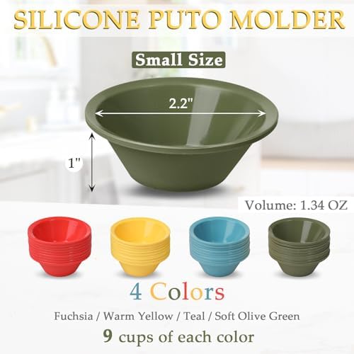 Webake 36 Pcs Platinum Silicone Puto Molder Filipino Small-Size, 2.2" Reusable Kutsinta Molder for Steamer, Plastic Replacement Baking Cup, BPA-Free and Non-Stick, Great for Bite-Size Muffin, Tart