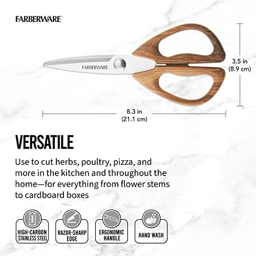 Farberware All-Purpose Kitchen Shears with Faux Wood-Grain Finish Handles, Stainless Steel Blades, Multipurpose Scissors for Meat, Herbs, and More