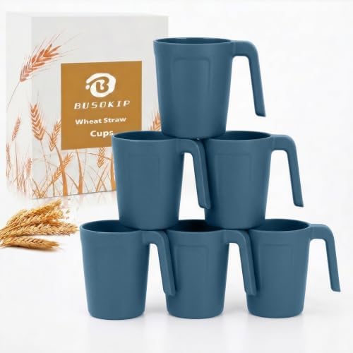 Wheat Straw Coffee Mugs 16 oz, Plastic Mugs With Handle - Blue
