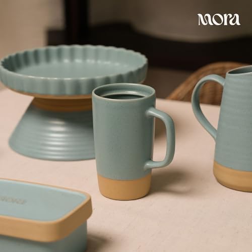 MORA Ceramics Large Tea Mug with Loose Leaf Infuser and Ceramic Lid, 18 oz, Portable, Microwave, Dishwasher Safe, Tall Coffee Cup - Rustic Matte Ceramic Glaze, Modern Herbal Tea Strainer, Iris