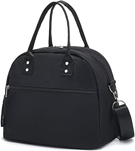 FlowFly Insulated Lunch Bag With Shoulder Strap for Women, Men, and Kids, Large and Reusable, Handle, Freezable Work and School Travel Tote and Meal Prep Organizer (Black)