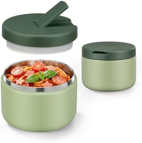 Pawtong 12oz Insulated Vacuum Food Jar with Buckle Lid Wide Mouth Soup Thermo for Hot Food Kids Leakproof Stainless Steel Lunch Container- Green- 1Pack