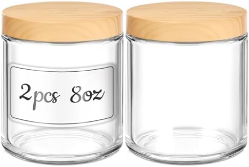 2 Pack 8 OZ Glass Jars with Plastic Woodgrain Lids & Inner Liners
