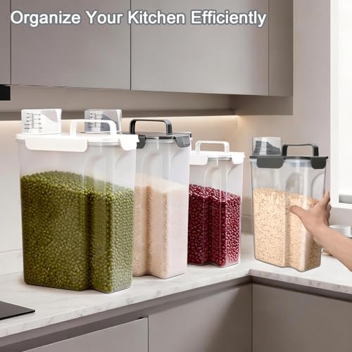 Komzon Rice Storage Containers, 20 LB Rice dispenser with Pouring Spout Large Bin for Flour, Pasta, Grain and Baking, Pet Dog Cat Bird Food Container Grey