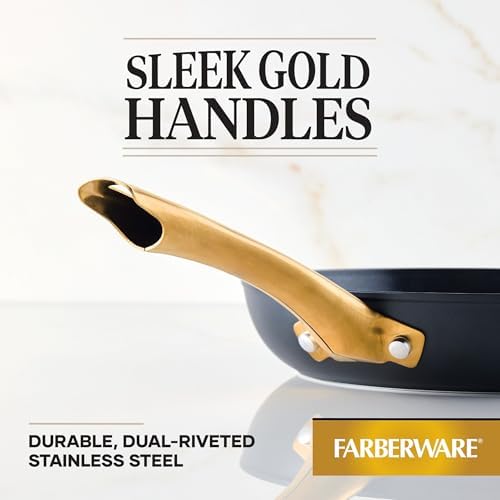 Farberware Forged Induction Ceramic Cookware Nonstick Frying Pan/Skillet, Dishwasher Safe, Suitable for All Stovetops, 10 Inch Fry Pan - Black and Gold