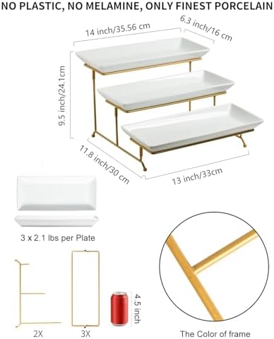 LAUCHUH Large 3 Tier Serving Stand Porcelain Tiered Serving Trays for Party
