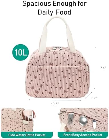 Lunch Box Lunch Bag Insulated Lunchbox Cute Reusable Lunch Tote bags for School Work Picnic for Kids Girls Women (Pink Bowknot)