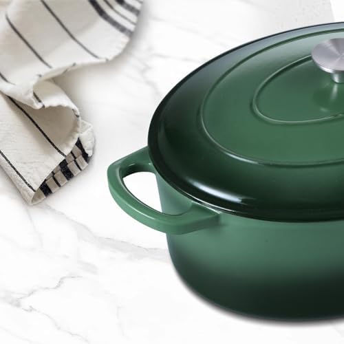 Leonyo 5-Quart Enameled Cast Iron Oval Dutch Oven Pot with Lid, Emerald