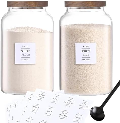 2 Pack Large Glass Storage Jars with Airtight Bamboo Lids, 95 FL OZ/2800 ml, Perfect for Kitchen Counter & Pantry Storage – Ideal for Flour, Sugar, Coffee, Rice, Nuts and More，