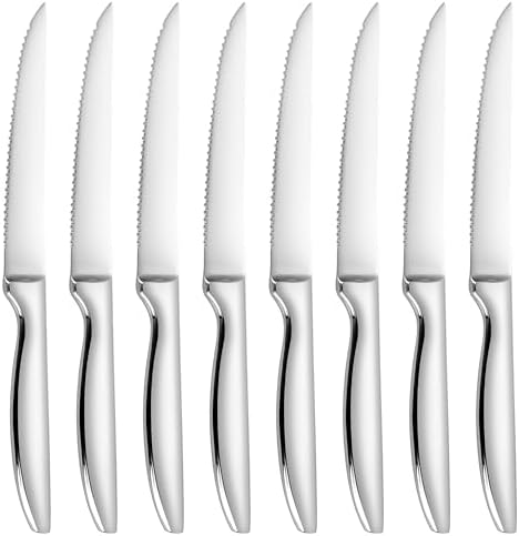 Serrated Steak Knives Set of 8, Stainless Steel Kitchen Steak Knives Set