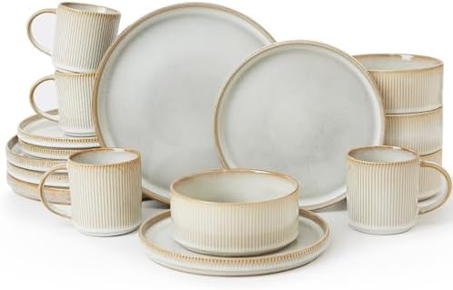 Famiware Star Dinnerware Sets with Mugs, Ceramic Plates and Bowls Set for 4
