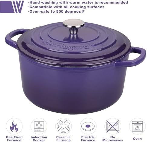 VORRINGARD Enameled Cast Iron Dutch Oven Pot with Lid, for Sourdough Bread Baking, Round Dutch Ovens, 4.5 Quart, Purple