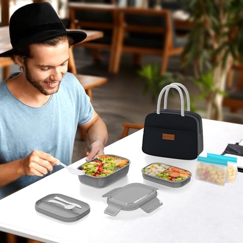 JBGOYON Leakproof Bento Box & Insulated Lunch Bag Set for School & Work