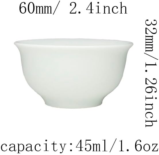 Liang baobao Chinese Traditional Tea Tasting Cup Set of 4, 1.6oz White Porcelain Mini Cups for Gongfu Tea Ceremony (White)