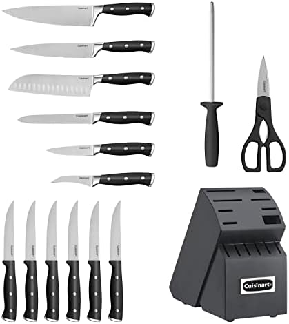 Cuisinart 15-Piece Knife Set with Block, High Carbon Stainless Steel, Forged Triple Rivet (Black/Black)