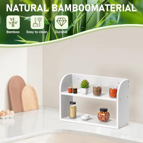 ROMGUAR CRAFT 2 Tier Bamboo Spice Rack, Countertop or Wall Mounting, White