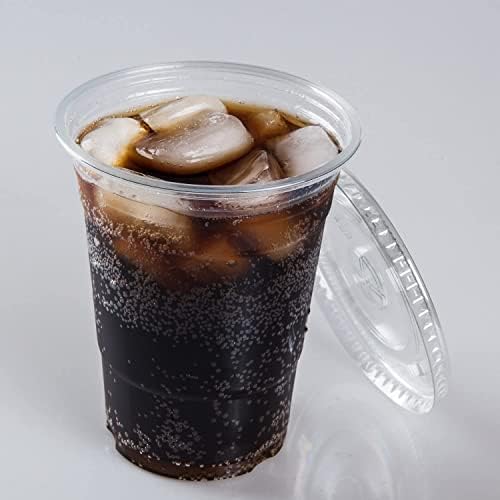 TashiBox plastic cups with lids [12 oz 100cups&100flat lids],Clear Crystal disposable plastic cups,smoothie cups
