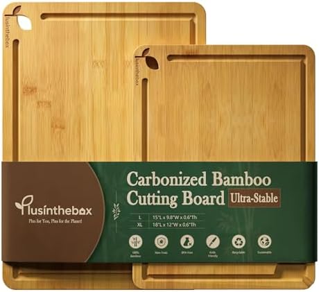Extra Large and Large Cutting Board Set of 2, Bamboo Cutting Board Set with Deep Juice Groove Side Handles,Butcher Block Style for Kitchen,Charcuterie, Meat, Vegetables and Fruit