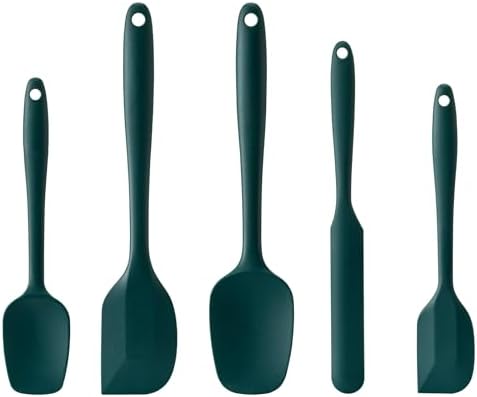 Silicone Spatula Set,5 Piece Food Grade Rubber Spatulas,Dark Green