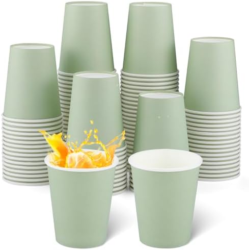 NatNarr 100 Pack Sage Green Paper Cup, 9oz Sage Green Baby Shower Cups