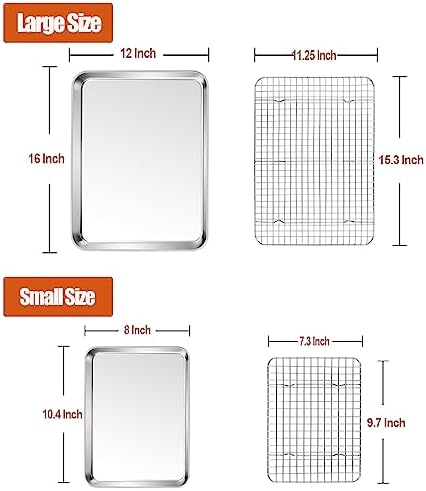 P&P CHEF 16 + 10.4 Inch Cookie Baking Sheet Pan with Wire Rack,4 Pcs