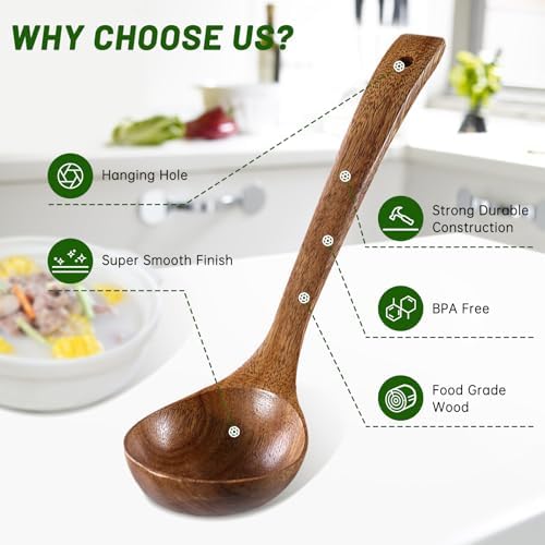 Wooden Ladle & Wooden Pasta Spoon Set, 2PCS Wooden Soup Ladle