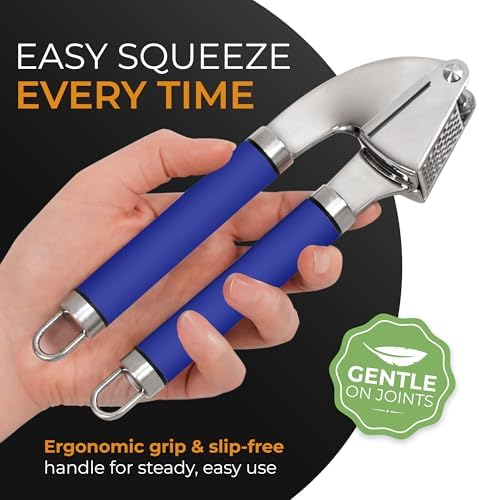ORBLUE Garlic Press and Peeler Set, Stainless Steel - Professional Grade Mincer, Crusher - Dishwasher Safe & Rust-proof, Blue